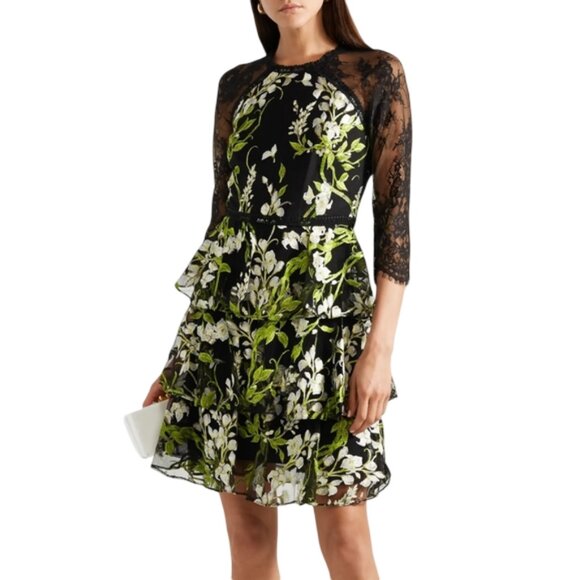 BNWOT Marchesa Notte Floral Embroidered Tulle Dress, Size 4 - Picture 3 of 8